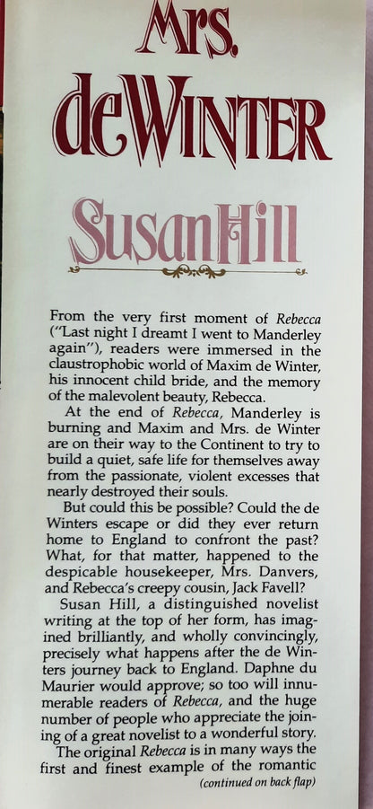 Mrs. deWinter by Susan Hill (Very good,  1993, HC, 349 pages, William Morrow & Co.)