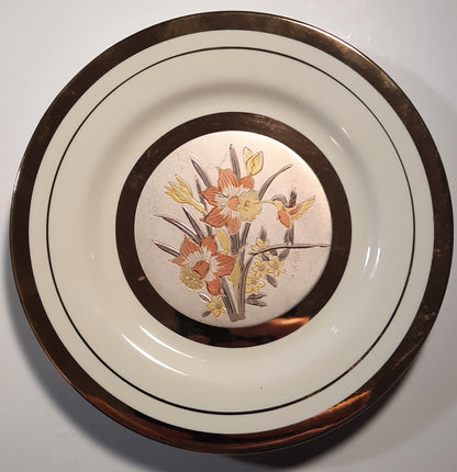 Designed Himark Gift Ware 6" Chokin Decorative Plate with Hummingbird 24K Gold Trim (Very Good)
