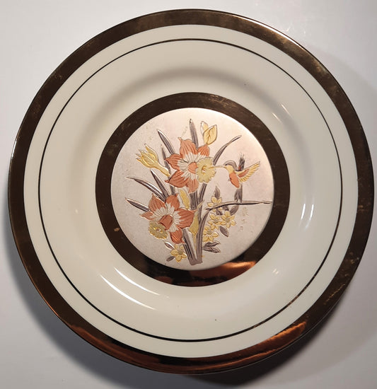 Designed Himark Gift Ware 6" Chokin Decorative Plate with Hummingbird 24K Gold Trim (Very Good)