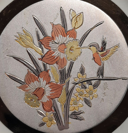 Designed Himark Gift Ware 6" Chokin Decorative Plate with Hummingbird 24K Gold Trim (Very Good)