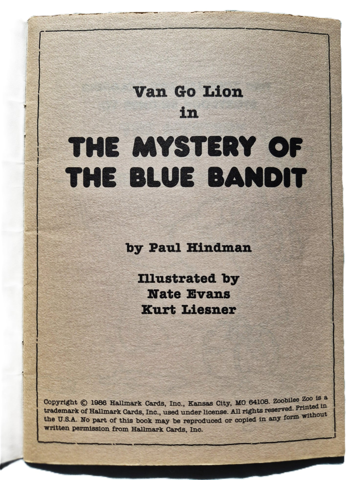 Van Go Lion in The Mystery of The Blue Bandit von Paul Hindman (Zoobilee Zoo, Gut, 1986, Pbk, Hallmark) SELTEN