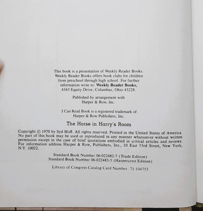 The Horse in Harry's Room by Syd Hoff (Good, 1970, HC, 64 pages, Weekly Reader Books)