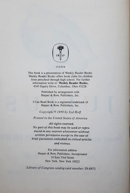 Julius by Syd Hoff (Good, 1959, HC, 64 pages, Weekly Reader Books)
