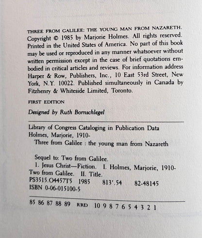 Three From Galilee: The Young Man From Nazareth by Marjorie Holmes (Very Good, 1985, HC, 230 pages, Harper & Row)