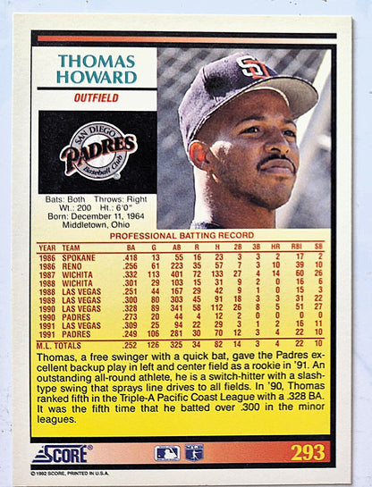 Howard Thomas San Diego Padres Outfield #293 Score '92 Baseball Card