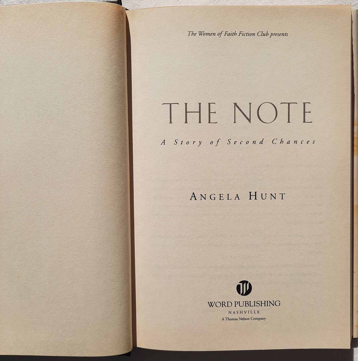 The Note by Angela Hunt (Very good, 2001, HC, 279 pages, Word Publishing)