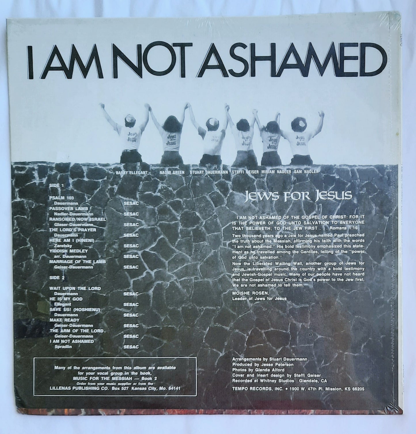 Tempo The Liberated Wailing Wall: I Am Not Ashamed by Jews for Jesus Vinyl Record (New, 1974, Tempo Records)