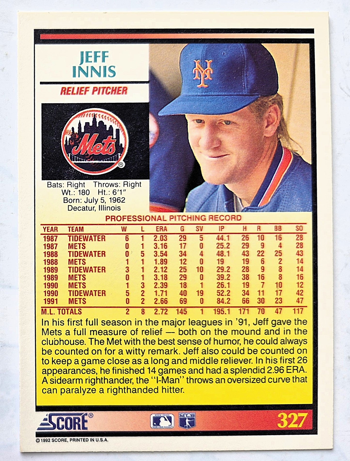 Scott Bailes California Angels Relief Pitcher 1992 Score #331 Baseballkarte (Exzellent)