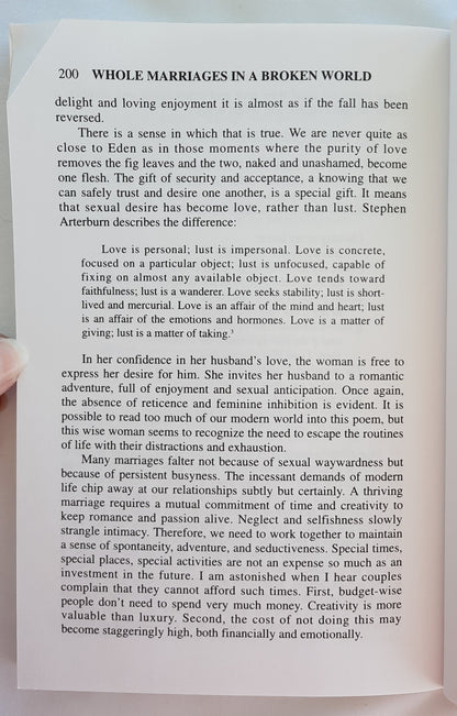 Whole Marriages in a Broken World: God’s Design for a Healthy Marriage by Gary Inrig (Good, 1996, Pbk, 222 pages, Discovery House)