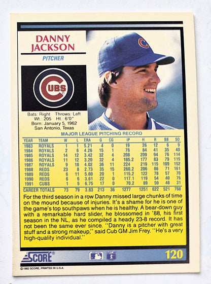 Jackson Danny Chicago Cubs Pitcher #120 Score '92 Baseball Card