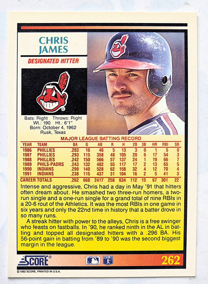 James Chris Cleveland Indians Designated Hitter #262 Score '92 Baseball Card