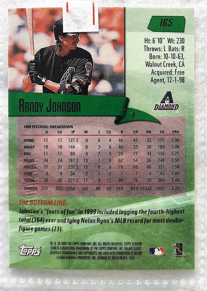 2000 Stadium Club Randy Johnson Arizona Diamondbacks #165 Baseball Card TOPPS