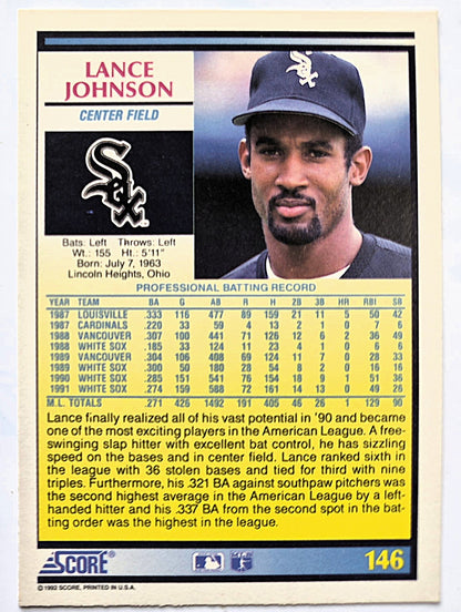 Johnson Lance Chicago White Sox Center Field #146 Score '92 Baseball Card