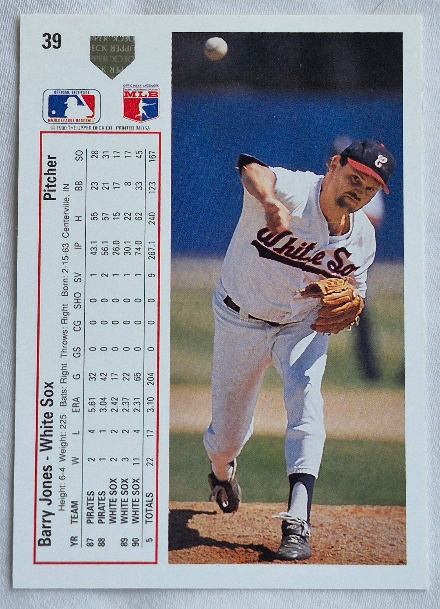 Jones Barry Chicago White Sox Pitcher #39 Upper Deck 1991 Baseball Card