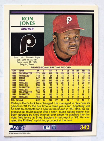 Jones Ron Philadelphia Phillies Outfield #342 Score '92 Baseball Card
