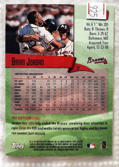 2000 Stadium Club Brian Jordan Atlanta Braves #2 Baseball Card TOPPS Mint Condition