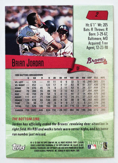 Jordan Brian Atlanta Braves Outfield #2 Topps 2000 Stadium Club  Baseball Card