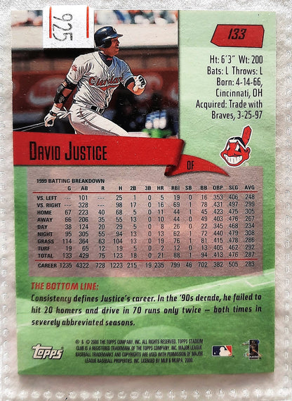 2000 Stadium Club David Justice Cleveland Indians #133 Baseball Card TOPPS