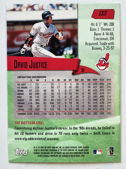 2000 Stadium Club David Justice Cleveland Indians #133 Baseballkarte TOPPS