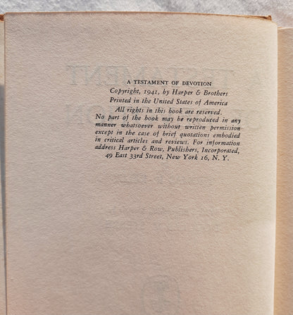 A Testament of Devotion by Thomas R. Kelly (Very good, 1941, HC, 124 pages, Harper & Row)