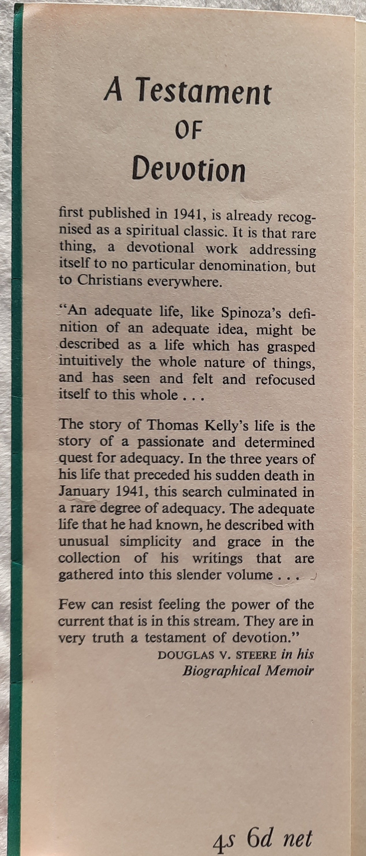 A Testament of Devotion by Thomas R. Kelly (Very good, 1961, HC, 114 pages, Hodder and Stoughton-London)