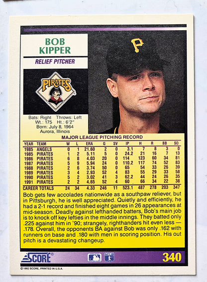 Kipper Bob Pittsburgh Pirates Relief Pitcher #340 Score '92 Baseball Card