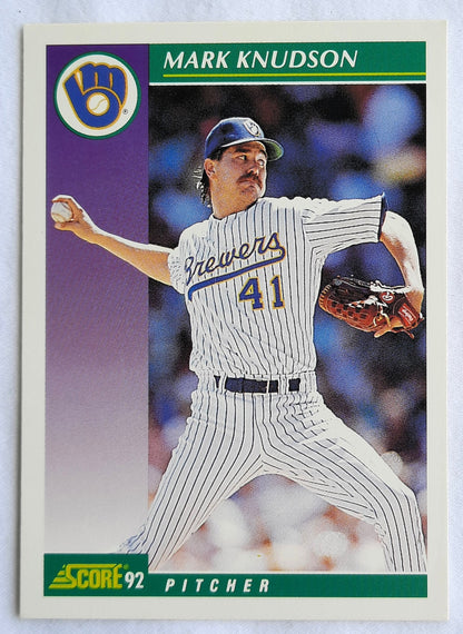 Score '92 Mark Knudson Pitcher Milwaukee Brewers #373 Baseball Card Near Mint