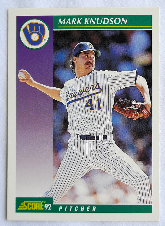 Score '92 Mark Knudson Pitcher Milwaukee Brewers #373 Baseball Card Near Mint