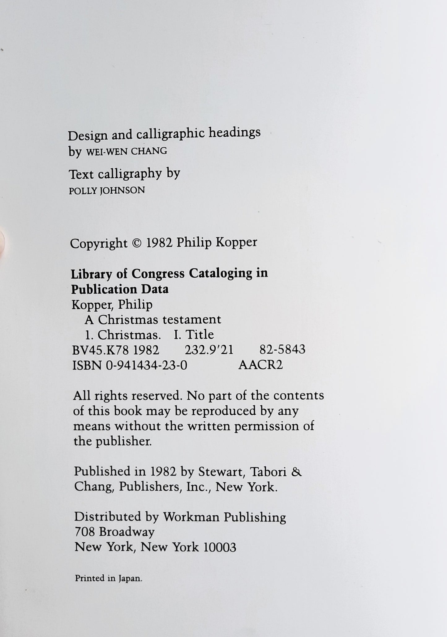 A Christmas Testament by Philip and Mary Kopper (Good, 1982, HC, 144 pages, Stewart, Tabori, and Chang)