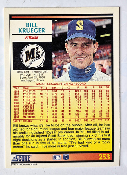 Krueger Bill Seattle Mariners Pitcher #253 Score '92 Baseball Card