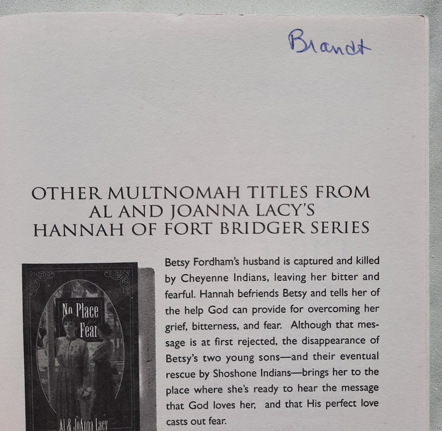 The Perfect Gift by Al & Joanna Lacy (Hannah of Fort Bridger #5, Very good, 1999, Pbk, 323 pages, Multnomah)
