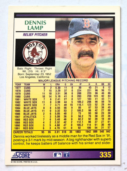 Lamp Dennis Boston Red Sox Relief Pitcher #335 Score '92 Baseball Card