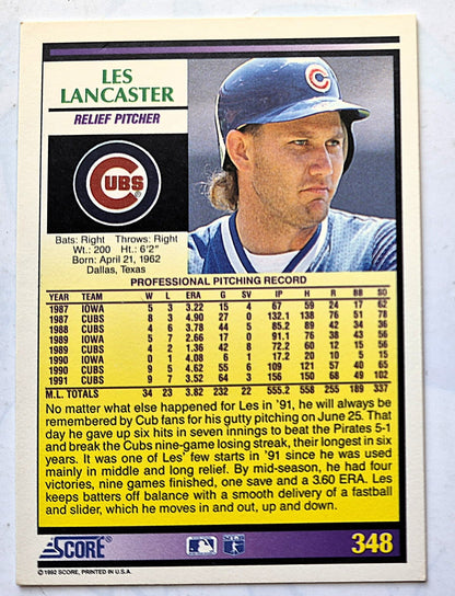 Bewertung '92 Les Lancaster Chicago Cubs Relief Pitcher #348 Baseballkarte Fast Neuwertig