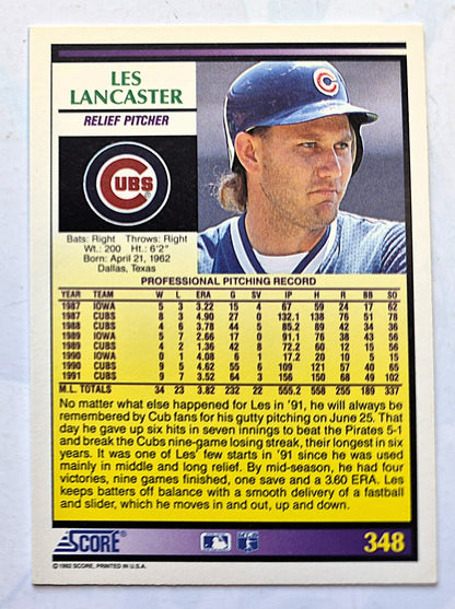 Bewertung '92 Les Lancaster Chicago Cubs Relief Pitcher #348 Baseballkarte Fast Neuwertig