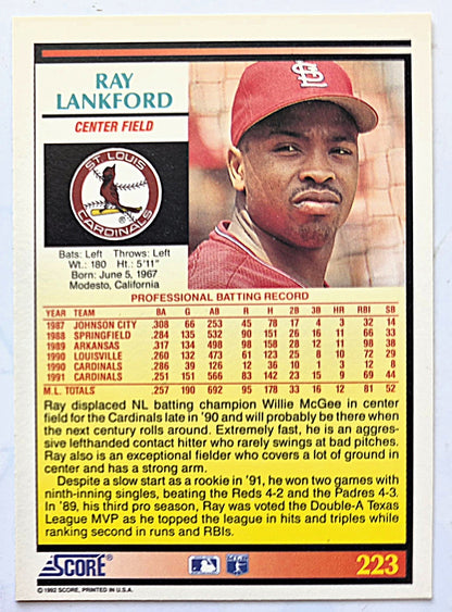 Lankford Ray St. Louis Cardinals Center Field #223 Score '92 Baseball Card