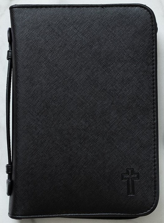 Bible Cover: Textured Leather-look with Debossed Cross by White Dove Designs (New, Black, Extra-Large)