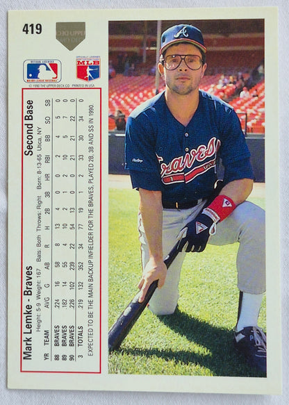 Lemke Mark Atlanta Braves 2nd Base #419 Upper Deck 1991 Baseball Card