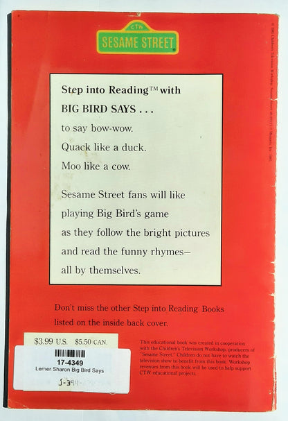 Big Bird Says...A Game to Read and Play by Sharon Lerner (Step Into Reading 1, Good, 1985, Pbk, 32 pages, Random House)