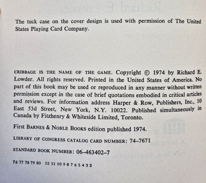 Cribbage Is the Name of the Game by Richard E. Lowder (Very good, 1974, Pbk, 60 pgs, Barnes & Noble)