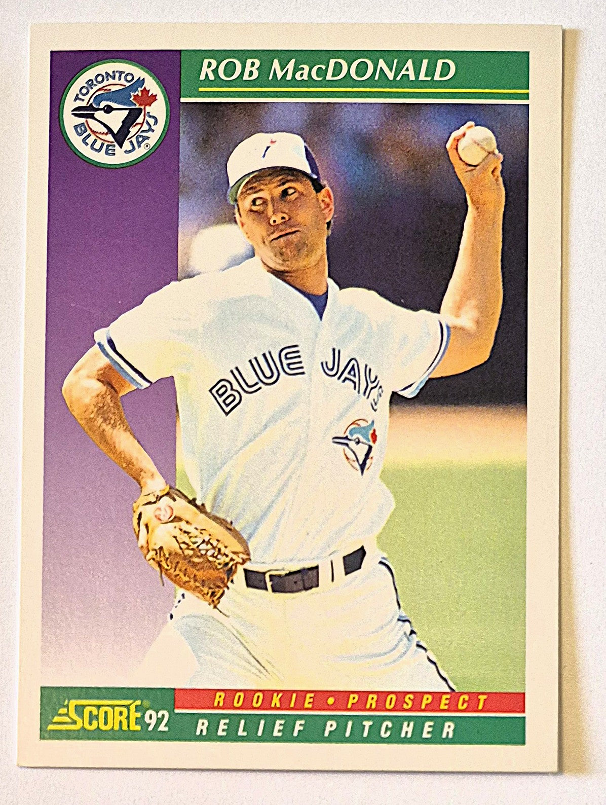 MacDonald Rob Toronto Blue Jays Relief Pitcher #405 Rookie Prospect Score '92 Baseball Card