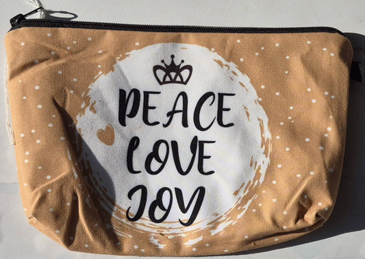Toiletry Bag "Peace, Love, Joy" New w/o tags; Tan, White & Black, 100% polyester