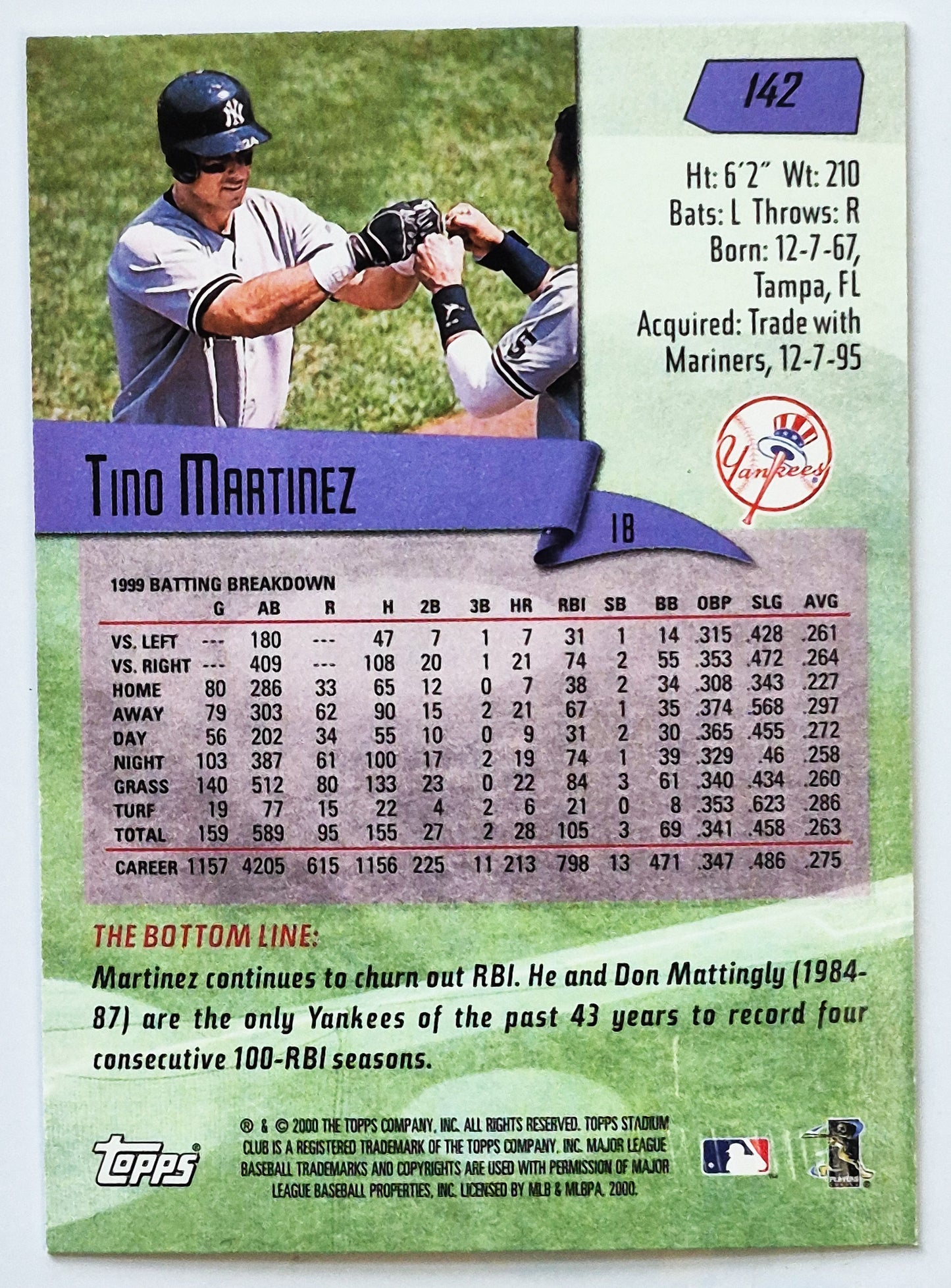 TOPPS 2000 Stadium Club Scott Brosius New York Yankees #59 Baseballkarte TOPPS