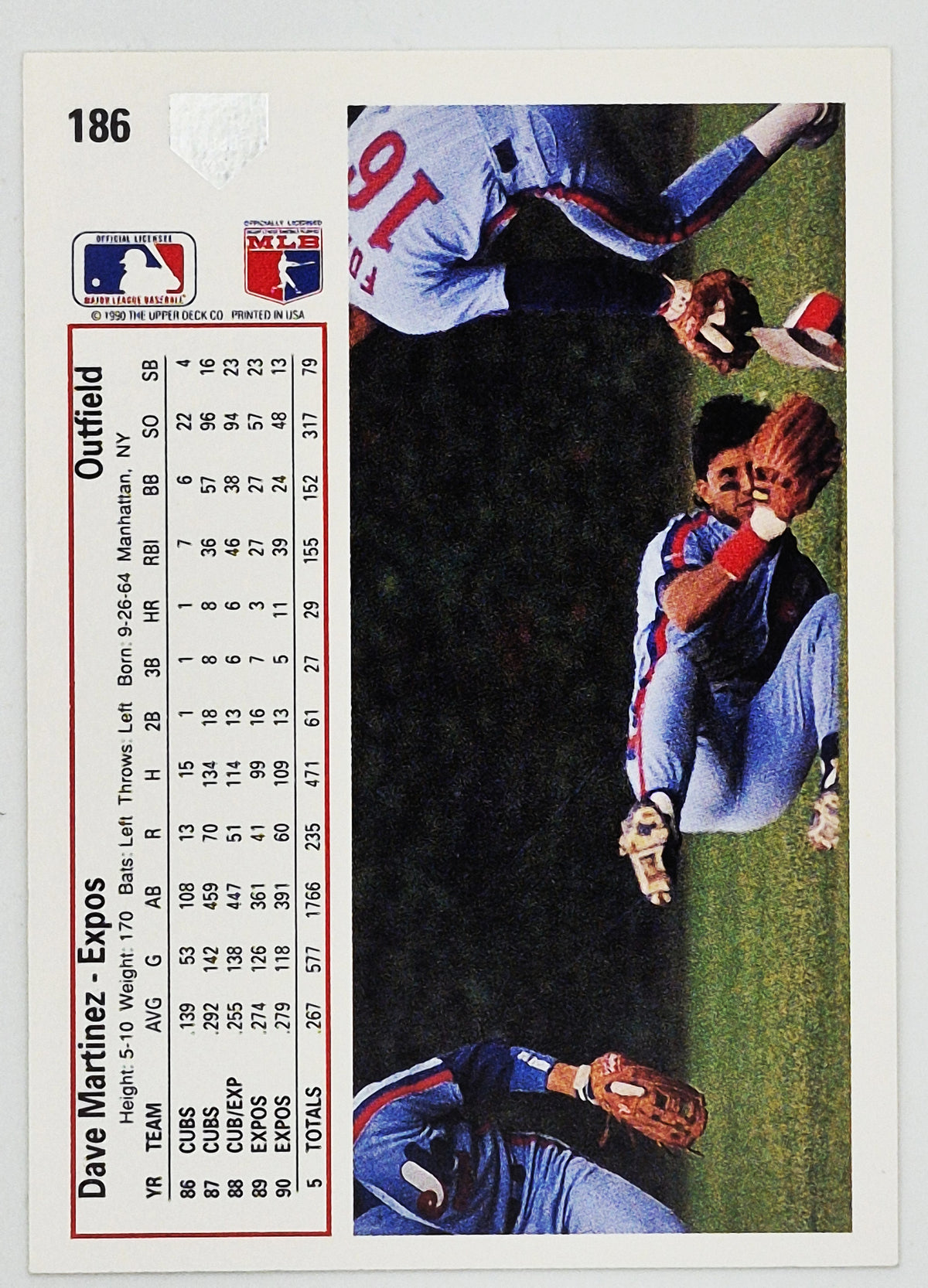 Martinez Dave Montreal Expos Outfield #186 Upper Deck 1991 Baseball Card