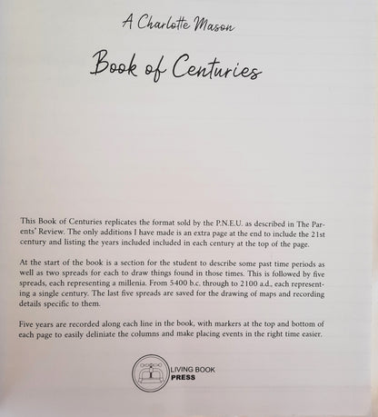 A Charlotte Mason Book of Centuries by Living Book Press (Like new, 2019, Pbk, 191 pages, Living Book Press)