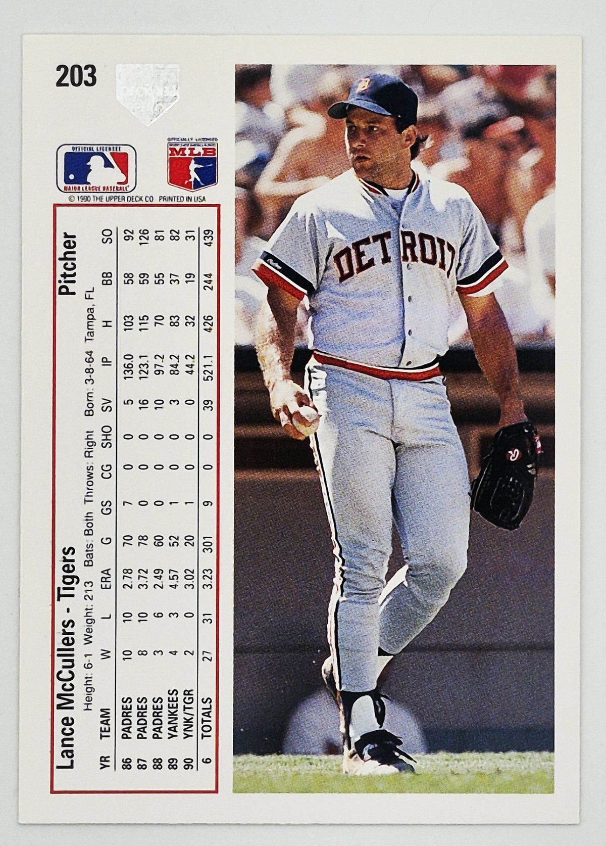 McCullers Lance Detroit Tigers Pitcher #203 Upper Deck 1991 Baseball Card