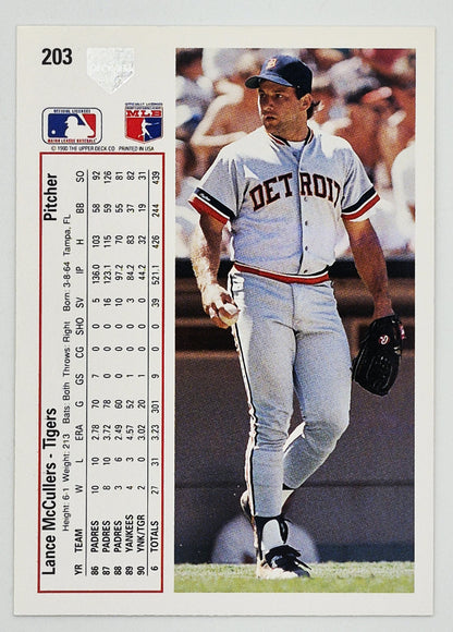 McCullers Lance Detroit Tigers Pitcher #203 Upper Deck 1991 Baseball Card