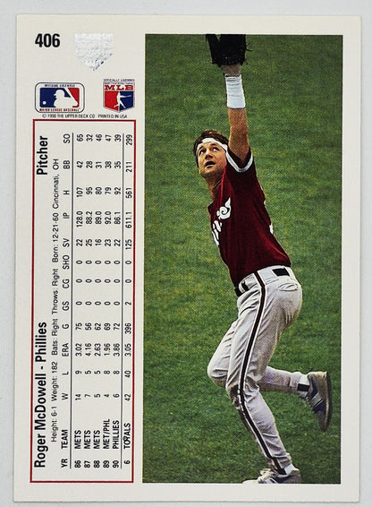 McDowell Roger Philadelphia Phillies Pitcher #406 Upper Deck 1991 Baseball Card