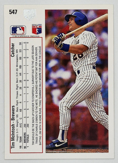 McIntosh Tim Milwaukee Brewers Catcher #547 Upper Deck 1991 Baseball Card