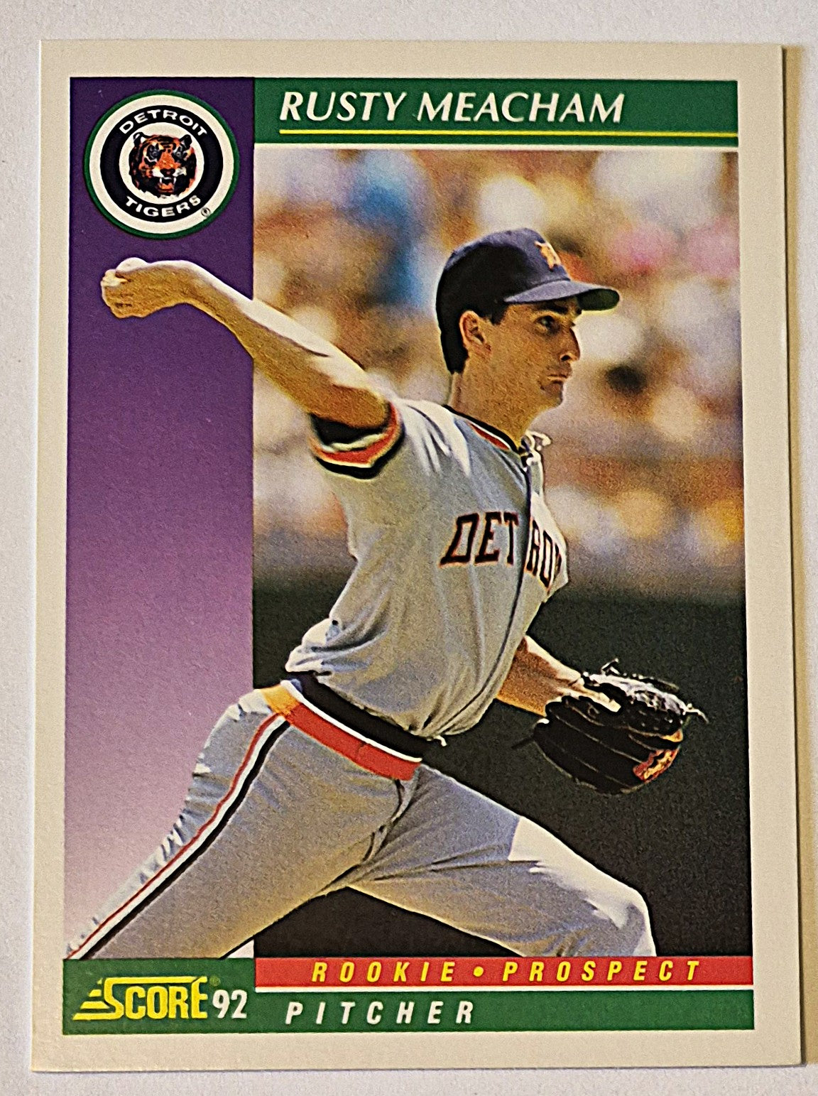 Meacham Rusty Detroit Tigers Pitcher #395 Rookie Prospect Score '92 Baseball Card