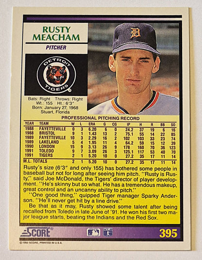 Meacham Rusty Detroit Tigers Pitcher #395 Rookie Prospect Score '92 Baseball Card